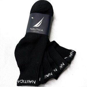 Nautica Low Crew Socks Black Fits Shoe Sz 8 - 12 Cushioned Footbed New 3 pair